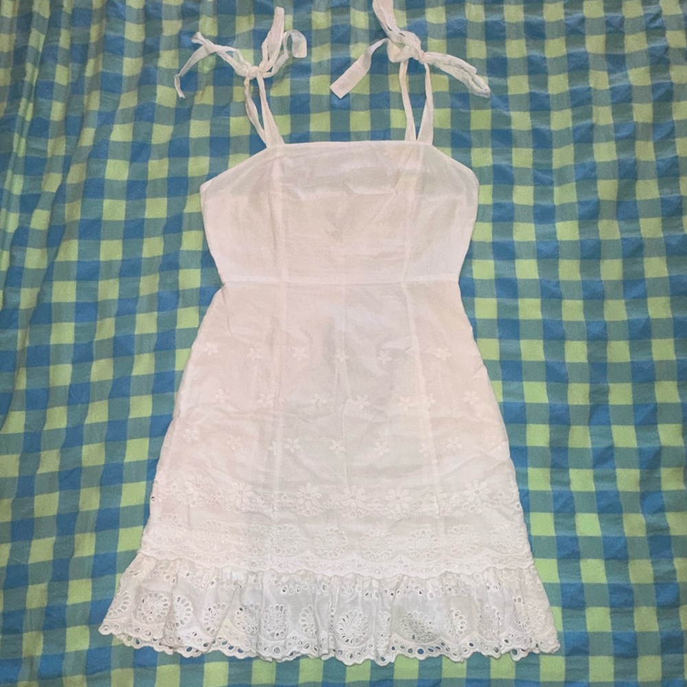 White Eyelet Lace Trim Dress